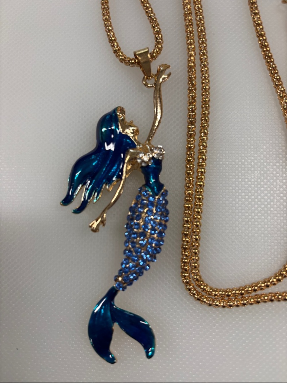 Gold-Tone Blue Mermaid Pendant Necklace - Unbranded